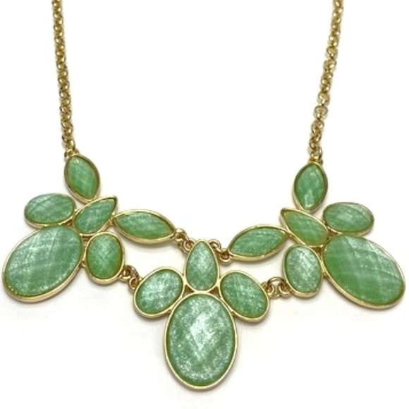 Liz Claiborne Jewelry - Liz Claiborne Necklace Moss Green Bib Faceted Glass Stones 17-19" Perfect 16113